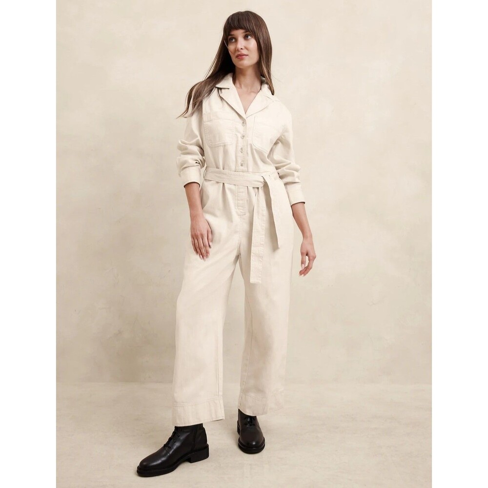 New Banana Republic Denim‎ Tailored Jumpsuit Medium Dark Blue Long Sleeve NWT - Picture 3 of 15